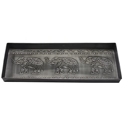 HF by LT Elephants Pattern Metal Boot Tray, 30 x 13 inches, Antique Zinc Finish - color: Elephants Pattern, Antique Zinc Finish