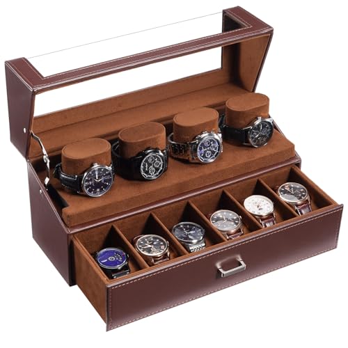 ProCase Watch Case for Men, 10 Slot Watch Display Stand with Acrylic Lid, Watch Display Case with Drawer, 2-Layer Mens Watch Box, Watch Holder Organizer for Men Women -Espresso - color: Espresso