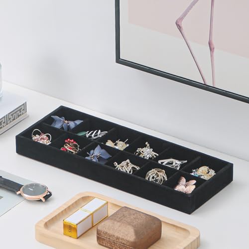 2Pcs Desk Drawer Storage Tray, Nightstand Organizer Tray, Necklace Bracelet Ring Earring Jewelry Display Tray, Grid Table Organizer Holder Tray for Sunglass, Phone, Watch, Perfume (12 grid)/Black - color: Black, size: 12 Grid