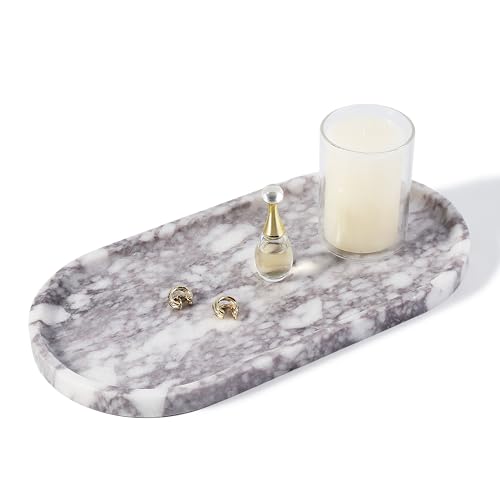 Koville Real Luxurious Marble Vanity Tray, 12"x6" Calacatta Viola Marble Catchall Tray for Bathroom, Natural Stone Perfume Trays Jewelry Dish for Dresser, Genuine Stone Storage Tray for Home Decor - color: Calacatta Viola White, size: 12" x 6" x 0.7"
