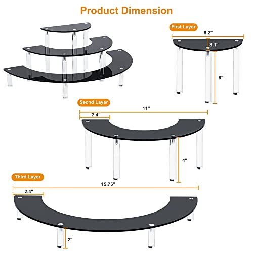 YestBuy Display Stand Shelf For Pop Figure, 3 Tier Black Acrylic Cupcake Stand, Perfume Organizer Stands, 2 Pack Half Moon Dessert Stand for Display Or Collections - color: Black, size: 2 pack