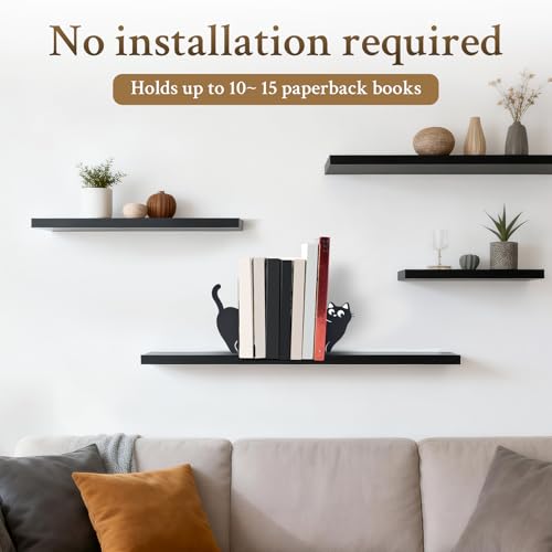 BEISE Book Ends Gifts for Cat Lovers, Decorative Metal Cat Bookends for Bookshelf & Desk, Cute Black Kittens CD Book Holder, Kitchen Organizer for Shelf, Home Office Decor, Unique Book Lover Gift - style: Naughty Cat