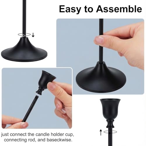 Black Taper Candle Holders Set of 3, Metal Vintage Candlestick Stands for Dining Table Centerpiece, Wedding Decor, Fireplace Mantel, Housewarming Gift - color: Black