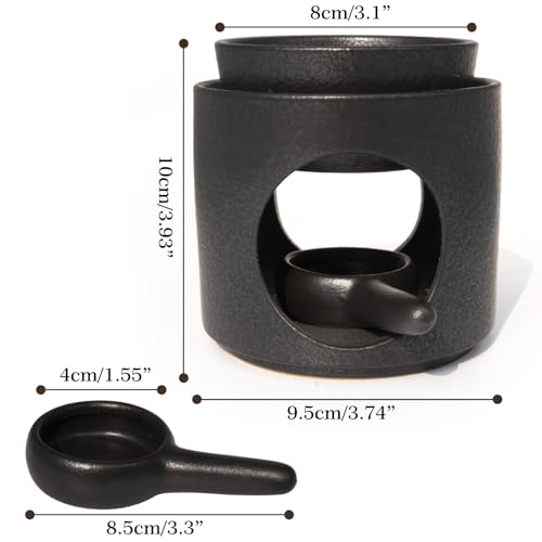 | Wax Burner | Tealight Warmer Ceramic | Wax Melt Candle Melter| Duftlampe | Scented Oil Diffuser with Tealight | Size H*11cm ø10cm with Removable Bowl & Tealight Holder | Matt Painting - color: Black