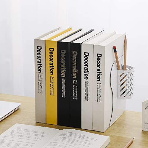 Adjustable Book Ends for Heavy Books, Metal Expandable Bookends for Shelves, Book Organizer Stopper Holder for Desk, Kids Room, Classroom, Office, Library (White) - color: White