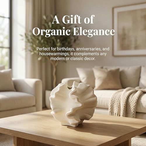 Cedilis Off White Ceramic Flower Vase, 6 Inch Decorative Aesthetic Pampas Grass Textured Vase for Table, Shelf, Mantel, Entryway, Modern Home Decor, Coral-Like