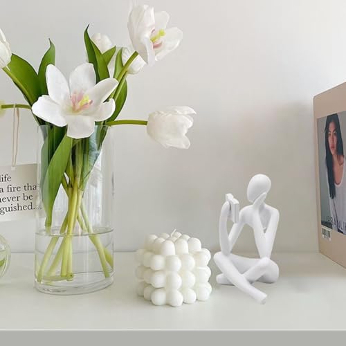 Jinkoozz Reading Women Statue, Thinker Sculptures, Abstract Art Ornament, Modern Aesthetic Figurine Decoration, Suitable for Home Living Room Bedroom Office Shelf Table Desk Bookshelf Decor - color: White Right, size: Small