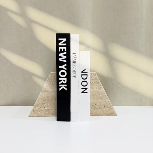 1 Piece Modern Travertine Bookend, Trapezoidal Design, Natural Stone Book Holders for Desk and Shelf (Trapezoidal - 1 Piece) - color: Trapezoidal - 1 Piece