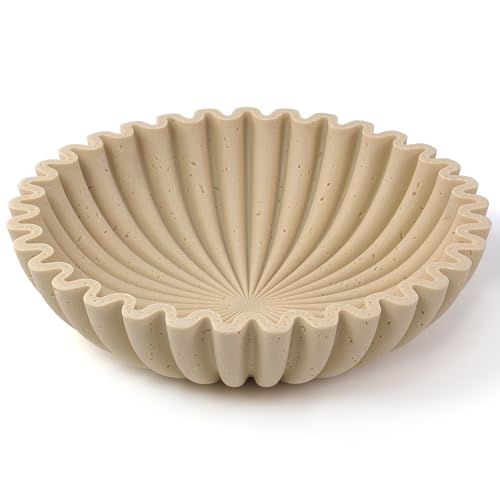 YMXYJM Large Decorative Bowl, Modern Handicraft Bowls for Home Decor, Decorative Fruit Bowl for Kitchen Counter, Ruffle Decor, Stylish Key Bowl for Entry Table, Artificial Travertine Beige - color: Stone Beige
