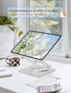Aoviho Tablet Stand 360° Rotating Aluminum Holder, Adjustable, Portable and Foldable Monitors Stand for iPads, Compatible with 4-12.9" Tablets, Silver - color: Silver