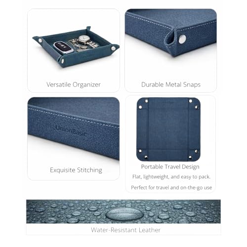 UnionBasic Small Valet Tray, Jewelry Tray for Rings Watches Earrings, Entryway Catchall Caddy for Coins Keys Change, Nightstand Bedside Valet Holder, Trays for Electronic Gadgets, Denim Blue - color: Denim Blue, size: 5.4" x 5.4" x 1.6"