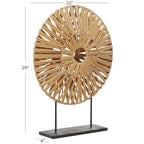 Deco 79 Plastic Rattan Abstract Handmade Decorative Sculpture Home Decor Statue with Black Stand, Accent Figurine 22" x 6" x 29", Brown