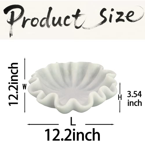 12" Large Handmade Decorative Bowl decor , Handicraft Scalloped Bowls for Modern Home Decor,Ruffle Decor,Key Bowl for Entry Table,Decorative Fruit Bowl for Kitchen Counter,Artificial Stone Milky White - color: Milky White, size: 12inch