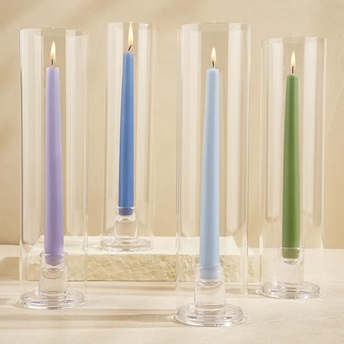 Hurricane Candle Holder Thickened Cylinder Covers 4 Pcs Taper Candle Sticks Holder Glass Tall Candlesticks Holders Centerpiece for Wedding Dining Table - color: Clear