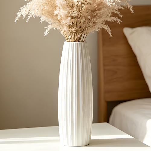 12 Inch White Vase Ceramic Flower Vase, Tall Vases for Pampas Grass, Home Decor, Modern Textured Vases for Living Room Decorations,Table Centerpieces,Shelf,Farmhouse Small Ceramic Vase - style: Shape 7