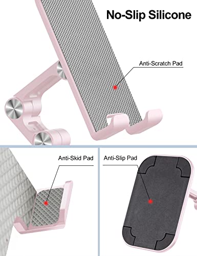 OCYCLONE Phone Stand, Adjustable Height and Angle Foldable Cell Phone Stand Holder for Desk, Taller iPhone Stand Compatible with 4.7"-13" Smartphones iPad Tablet, Pink - color: Pink