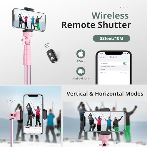SENSYNE 88" Phone Tripod & Selfie Stick, Extendable Cell Phone Tripod Stand with Wireless Remote and Phone Holder, Pink - color: Pink, size: 88-inch