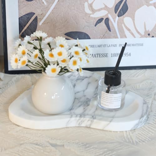 Natural Marble Oval Jewelry Dish, Trinket Tray for Ring & Earring Holder, Vanity/Nightstand Decor with Unique Natural Veins, Gift for Women/Mom/Daughter - color: 021-Arabescato, size: 9.1"L x 9.1"W x 0.7"H