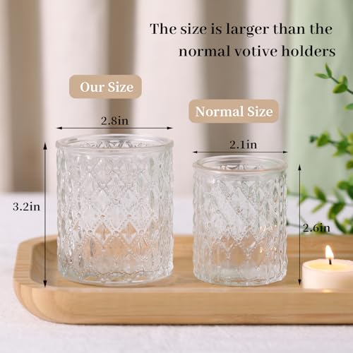 MATAHUM 12 Pcs Large Votive Candle Holders 2.8 * 3.2 inch Clear Tea Light Candle Holders Glass Candle Holder for Bridal Shower, Wedding, Table Centerpiece, Party, Home Decor - color: Clear
