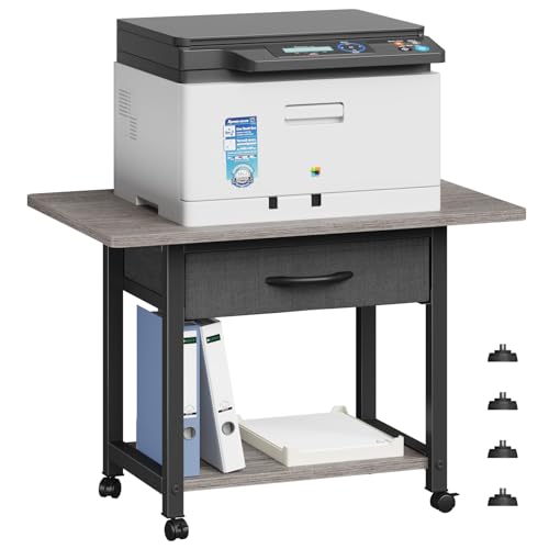 YAOHUOO 22"x15" Large Printer Stand with Storage Drawer, 2-Tier Under Desk Printer Table for Home Office, Printer Cart fit Fax Machine/3D Printer/Scanner(Gray) - color: Gray, size: 2-Tier