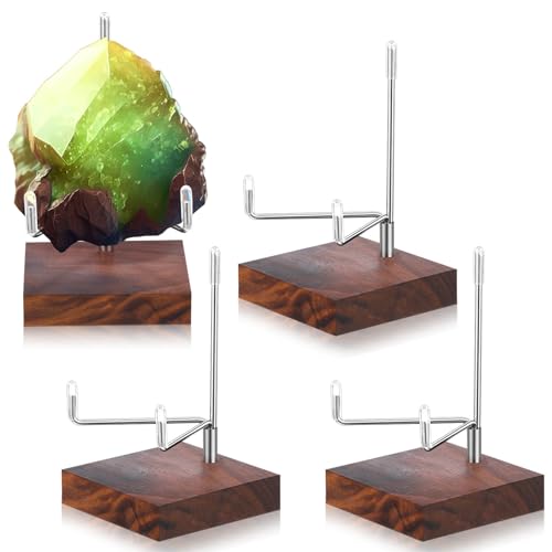 Wenqik 4 Pcs Crystal Display Stand Adjustable Metal Arms Small Rock Display Stand with Wooden Base Geodes Rock Agate Mineral Easel Holder for Collectibles(2.56 x 2.56 x 4.33 Inch) - size: 2.56 x 2.56 x 4.33 Inch