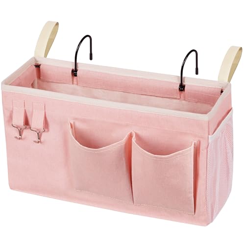 Loghot Bedside Caddy/Bedside Storage Bag Hanging Organizer for Bunk and Hospital Beds,Dorm Rooms Bed Rails,Can be Placed Glasses,Books,Mobile Phones,Keys (Light Pink) - color: 1pc Light Pink