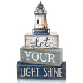 Lineshading 4 Pcs Beach Coastal Table Decor Wooden Lighthouse Decoration with Starfish Summer Tiered Tray Decor Blue and White Ocean Centerpieces Rustic Beach House Nautical Decorations for Home Shelf - style: Coastal