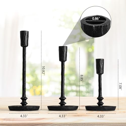 Rustic Cast Iron Taper Candle Holder - Set of 3 Vintage Candle Stands, Candlestick Holders for Wedding, Dining, Party Décor (Black) - color: Black