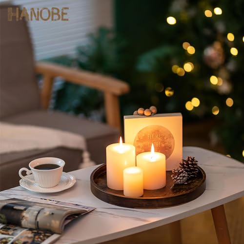 Hanobe DecorativeTray for Coffee Table : Round Vintage Brown Wood Trays for Home Decor - Farmhouse Circle Ottoman Plate for Kitchen Centerpiece Counter Display Living Room 12" - color: Brown
