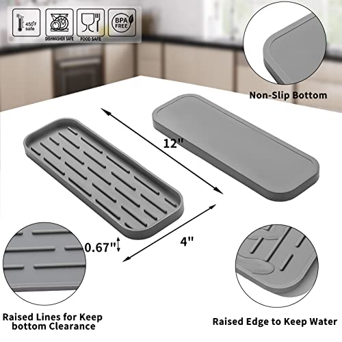 MicoYang Silicone Kitchen Sink Organizer Tray for Multiple Usage,Eco-Friendly Sponges Holder for Kitchen Bathroom Counter or Sink,Dish Soap Dispenser,Scrubber,Bottle,Cup (Grey, 12"×4") - color: Gray, size: 12" x 4" x 0.7"