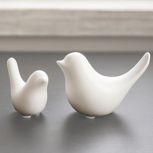 Elegant White Small Bird Sculptures,Modern Abstract Art Pieces for Bookshelf Decor, Coffee Table Decor, and Luxury Home Decor Accents(2Pcs White Birds) - color: White