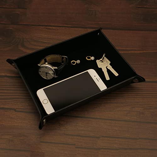 Valet Organizer - Catchall Tray for Jewelry, Wallets, Watches, Keys, Coins, Phones, Glasses - Perfect for Nightstand, Desk, Entryway - color: Black