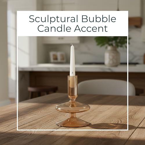 Glass Candle Holder – Taper Candle Holders for Table Decor and Soft Everyday Candlelight – Dining Room, Mantel, or Bedroom Placement – Sculptural Bubble Design Accent, Home Decor – 5", Gold Finish - color: Gold, size: 5.0" H