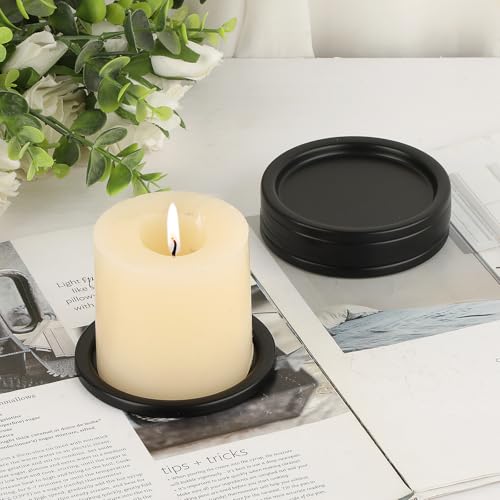 OwnMy 3PCS Iron Candle Holders for Pillar Candles, 3 Inch Metal Pillar Candle Plates and Trays, Small Round Tealight Holders Elegant Candle Stands Bases for Wedding Dining Table Centerpieces, Black - color: Black-3pcs