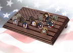 TESLYAR 6 Rows Military Challenge Coins Display Stand - Wooden Holder for 30-36 Coins - Solid Wood Display Rack for Desk - Army Collectible Challenge Coin Display Case - American Flag Design (Brown) - color: Brown