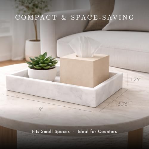 Bey-Berk White Marble Napkin Holder, 5.75"L x 1.75"W x 9"H - Guest Towel Tray for Bathroom, Kitchen Counter, and Outdoor Use - color: White