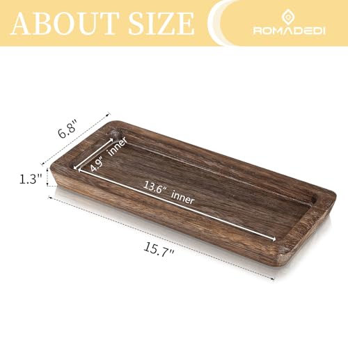 Romadedi Wooden Decorative Tray Candle Holder - Wood Long Narrow Tray Home Decor Small Rustic Centerpieces Trays for Coffee Table Dining Room Kitchen - color: Rustic-rectangular