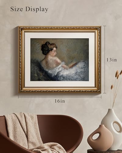 VIYYIEA Gold Framed Wall Art Canvas Print Home Decor Portrait Wall Art Sitting Woman Vintage Decor Room Aesthetic Mid Century Lady Elegant Farmhouse Painting Wall Decor for Bedroom Bathroom 13x16in - color: Figure Crouching, size: 16"L x 13"W