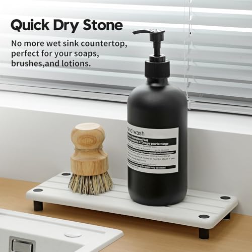 Razborci 2 Pack Fast Drying Water Absorbing Diatomite Stone Mat Tray for Kitchen & Bathroom Counter - Instant Dry Sink Caddy Organizer - Vanity Holder for Soap and Sponge – White 10" x 4" - color: 2 Pack - Ivory, size: 10" x 4" x 1"