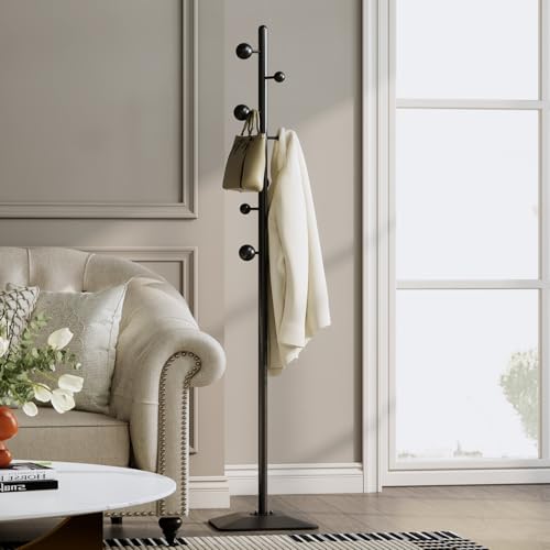 Coat rack freestanding,Coat tree freestanding heavy duty with 7 ball hooks,Coat hanger stand with metal base for entryway hallway bedroom - style: Ball hook