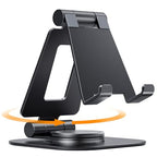 Nulaxy 360 Rotating Cell Phone Stand, Fully Adjustable Foldable Desktop Phone Holder Cradle Dock, Thick Case Friendly, Compatible with All Phones, Nintendo Switch, Black - color: A-Black