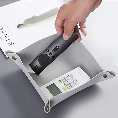 Leather Jewelry Valet Tray, Small Catchall Tray, Key Tray for Entryway Table, Nightstand, Suitable for Travel, Storage, Home or Office (Light Grey-S) - color: Light Grey
