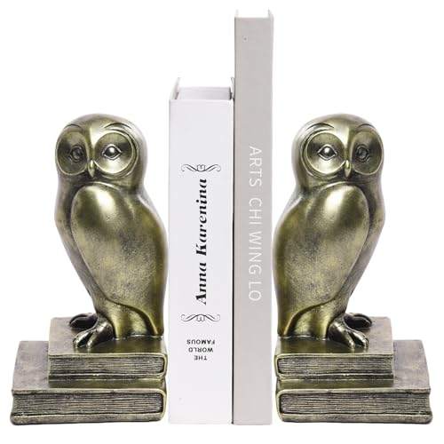 Vintage Gold Owl Bookends,Resin Animal Decorative Book Ends for Shelves,Book Holder with Anti-Slip Base,Luxurious Bird Bookends for Kids Rooms Office Home Decor,Unique Book Lover Gift - color: Gold