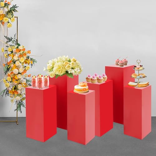 3/6 PCS Square Tall Pedestal Stand Metal Square Pedestal Stand Tall Pedestals Cake Stands for Party Wedding Birthday (Red, 6Pcs) - color: Red, size: 6Pcs