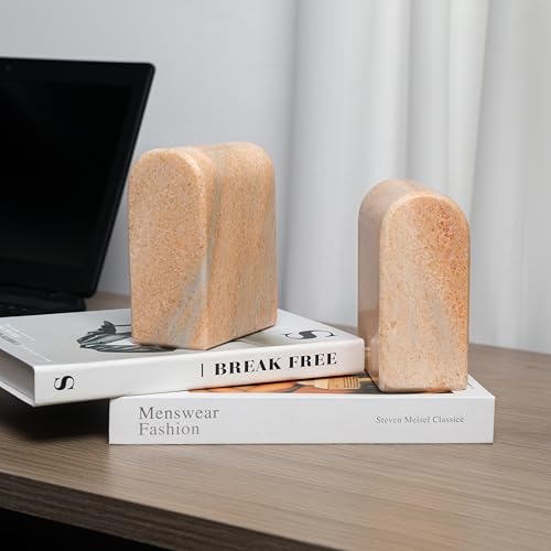 Luxury Marble Bookends for Shelves, 13LB Heavy Duty Marble Book Ends for Heavy Books, Stone Bookends Decorative, Polished, Orange Arch, Set of 2 - color: Orange, size: 5.7" x 4.7" x 2.5"