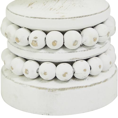 Deco 79 Wood Decorative Candle Holder Beaded Pillar Candle Stand, Set of 2 Candlestick Holder 8", 4"H, White - color: White, size: 8", 4"H