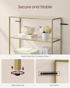 VASAGLE Bookcase, 6-Tier Bookshelf, Slim Shelving Unit for Bedroom, Bathroom, Home Office, Tempered Glass, Steel Frame, Metallic Gold ULGT503A01 - color: Metallic Gold, size: 6 Tiers (31.5"W x 69.8"H)