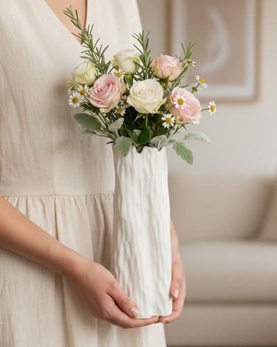 10.7 Inch White Ceramic Vase, Organic Nature Shape, OOSTONEE Boho Nordic Modern Style White Flower Vase, Shelf, Home, Living Room, Coffee Table Centerpiece, Ceramic vases for Home Decor - color: White, size: Large