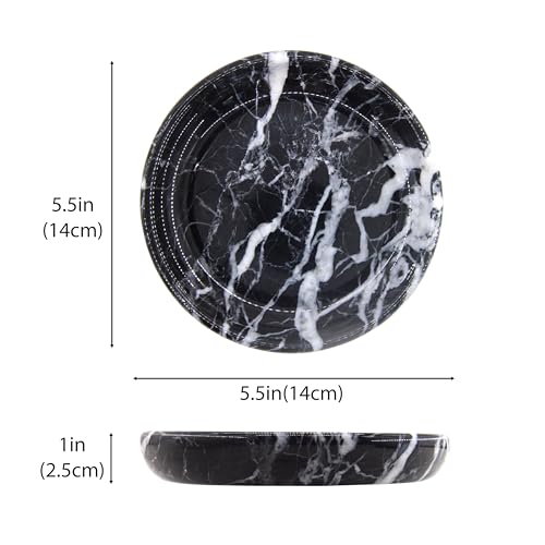 Small Natural Marble Jewelry Tray Key Plate Holder Dish Trinket Decor Catch All Bowl for Ring Earring Stone Gift for Women Daugther,Black,5.5" - color: Black