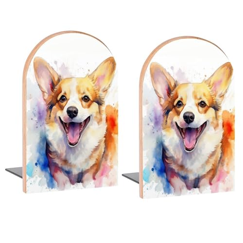 Dog Open Mouth Corgi Book Ends Decorative Wood Bookends for Shelves Kids Room Desk Home Office Book Stoppers for Magazines,Books, DVDs, 1 Pair/2 Pieces(5x3.1 in)